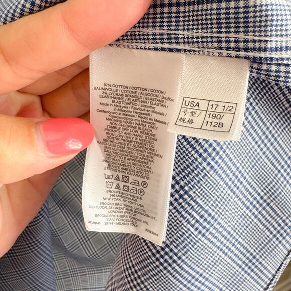 Brooks Brothers Blue Plaid Regent Button Up Collared Dress Shirt - 17 1/2 - 34 - Picture 4 of 6